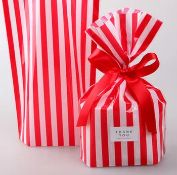

500pcs red Stripe Korean bread biscuit, OPP bag, snack baked food packing bag