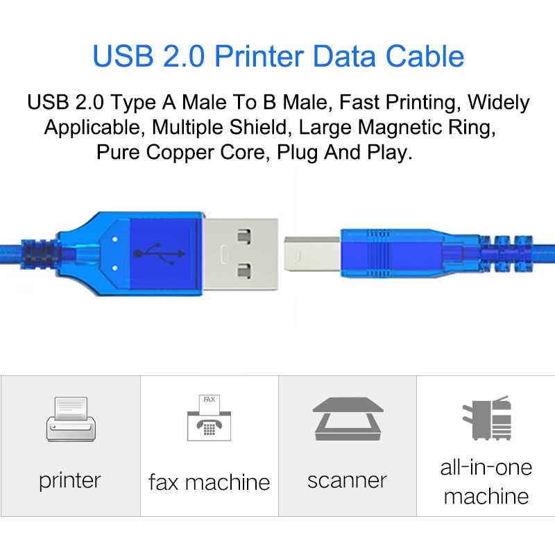 سريع سرعة USB 2.0 ماسحة كابل طابعة نوع وذكر إلى B الذكور مزامنة شاحن بيانات سلك USB لكانون إبسون طابعة hp الفاكس آلة