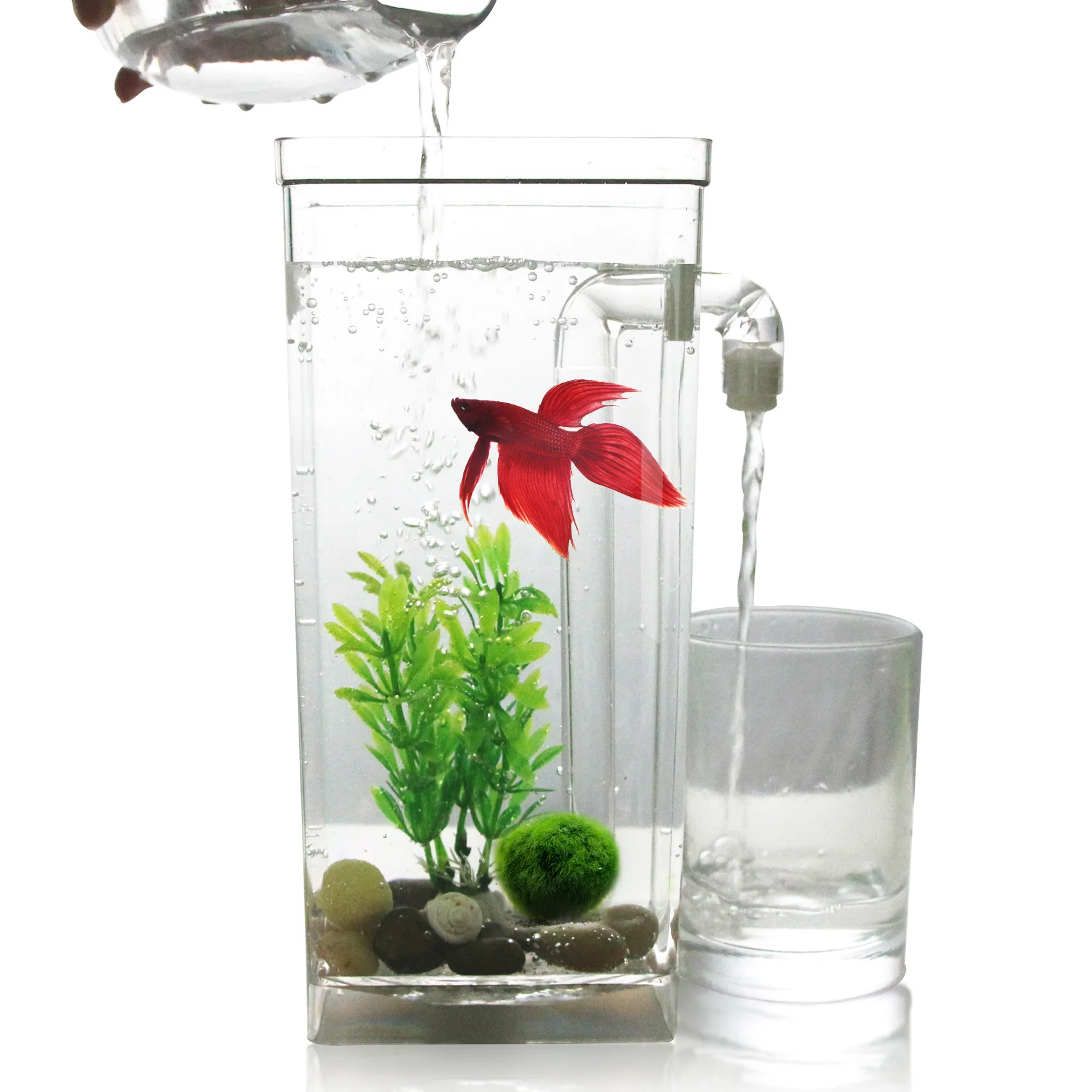 

Plastic Ecological Fish bowl Slacker Desktop Aquarium Mini Fish Tank Box goldfish jar with led light desktop Small aquarium