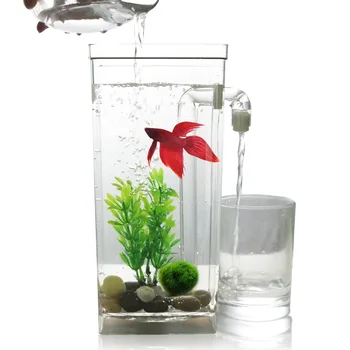 

Plastic Ecological Fish bowl Slacker Desktop Aquarium Mini Fish Tank Box goldfish jar with led light desktop Small aquarium