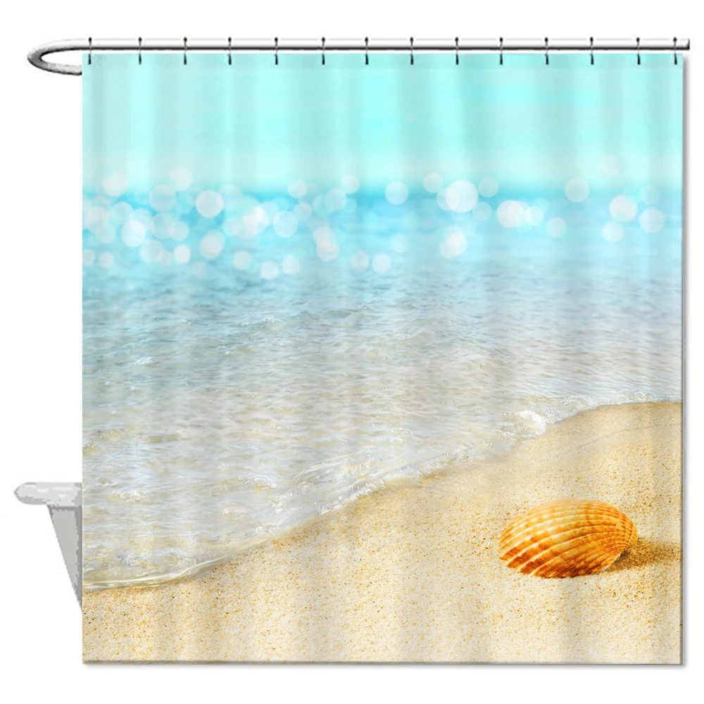 Sea Shell Polyester Fabric Shower Curtains Bathroom Bathtub Curtain