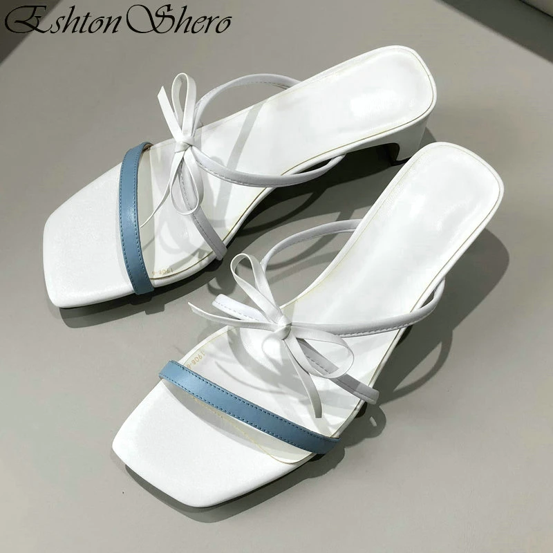 

EshtonShero Summer Shoe Woman Sandals Low Heel Fashion Slingback Square Toe Mixed Colors White Ladies Wedding Shoes Size 3-9