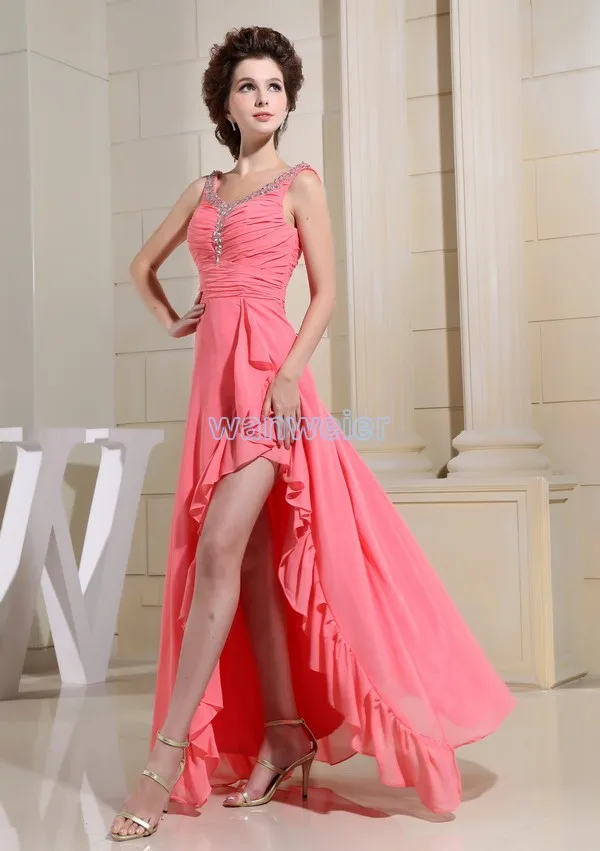 

free shipping party 2013 formal maxi dress long new design brides maid dress bright pink open leg chiffon prom evening Dresses