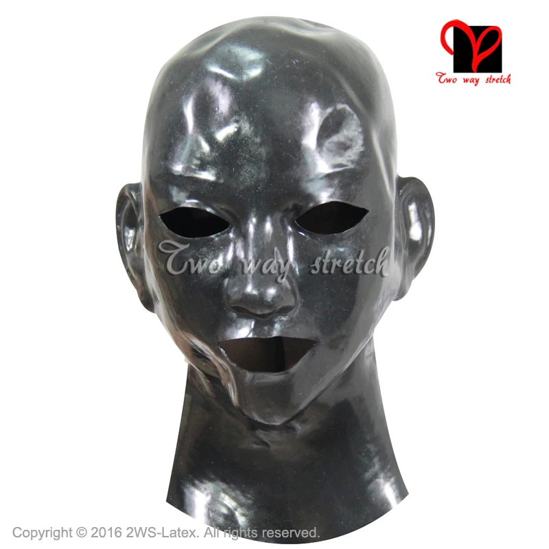Sexy Black Anatomical Latex hoods open mouth eyes nose holes with ears