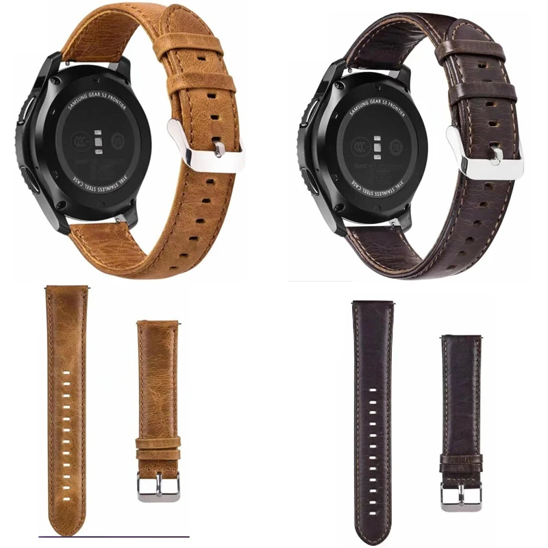 Ремешок 22 20 мм для Samsung Galaxy watch 46 active S3 s2 кожаный браслет amazfit 1 2s pace bip pebble time Ticwatch 2 pro