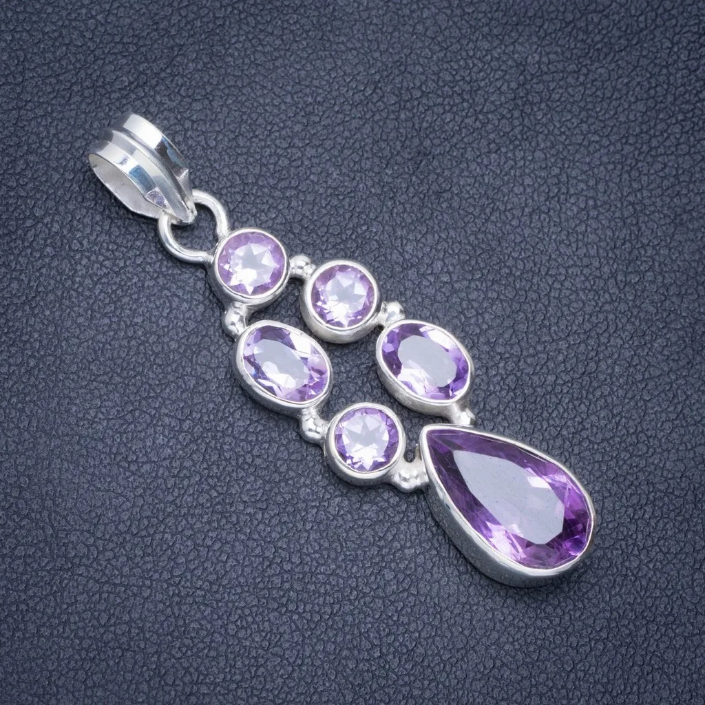

Natural Amethyst Handmade Unique 925 Sterling Silver Pendant 1.75" A0415