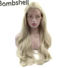 Bombshell белый блонд длинные натуральные волнистые синтетические парики на кружеве бесклеевые термостойкие волосы свободный пробор для белых женщин