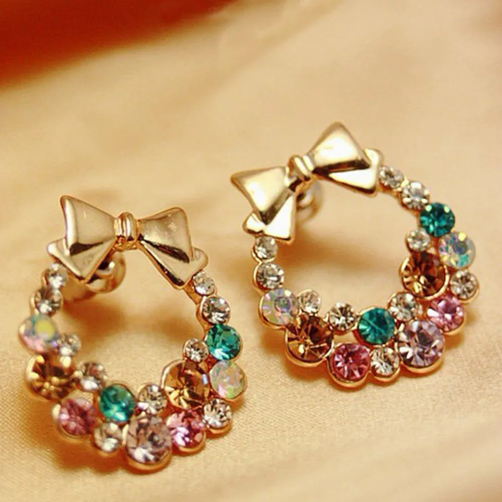 

Colorful Rhinestone Bowknot Ear Earrings Women Lady Party Gift Beautiful Jewelry Accessories Earring Flawless Oorbellen Bijoux