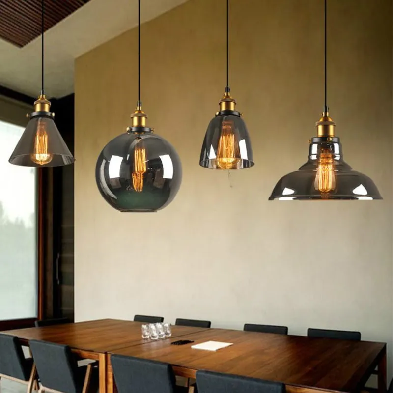 Us 4 68 20 Off Vintage Pendant Lights Glass Loft Industrial Hang Lamp Smoky Grey Modern Lustre Pendent Light Covers For Ceiling Lights In Pendant