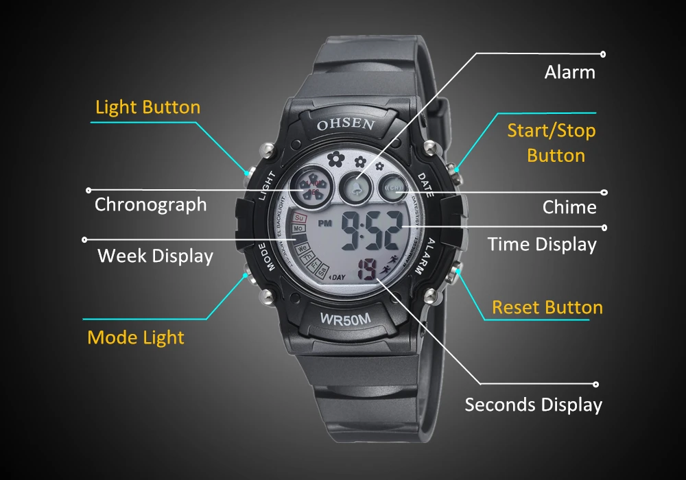 2016 OHSEN цифровые lcd Детские Модные наручные часы для девочек Белый силиконовый ремешок 50 м водонепроницаемые детские часы для мальчиков