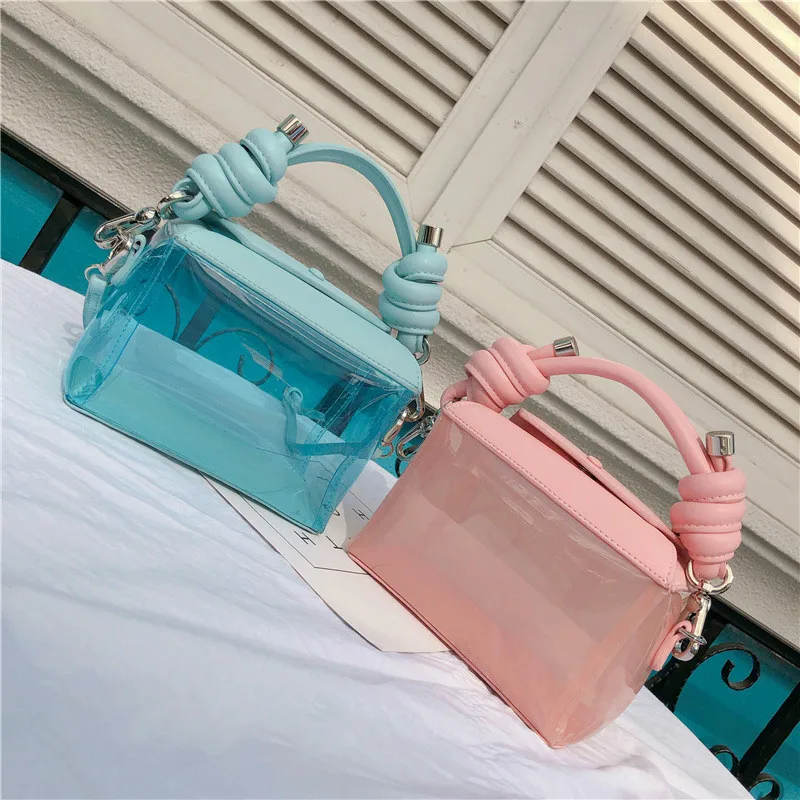

2019 spring and summer new rope knot jelly package transparent pvc trend trend wild shoulder bag Messenger bag