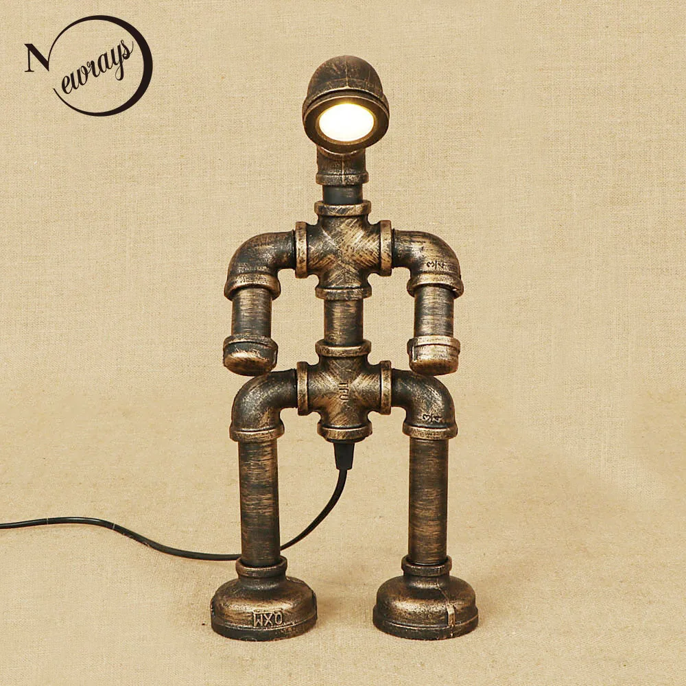 Retro iron metal robot desk light with switch table lamp modern include LED bulb 220V for bedside study foyer bed room bar cafe Retro iron metal robot desk light with switch table lamp modern include LED bulb 220V for bedside study foyer bed room bar cafe