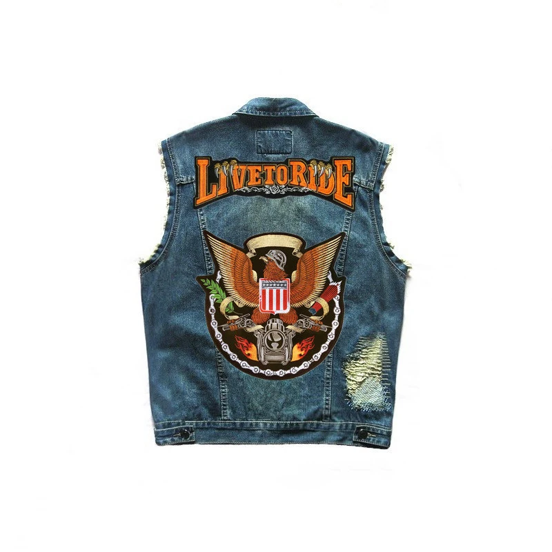 

Large 3D Embroidery Patches US Harle Eagle Head Iron on Motorcycle Cloth Sticker Badge Sew-On Back Jacket Vest Cowboy DIY Patch