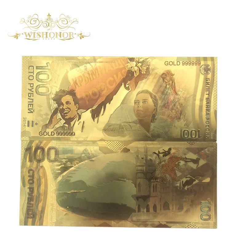 

10 pcs/lot Nice 2014 Russia Banknote Winter Olympics Sochi Banknotes 100 Rubles Banknote in 24k Gold Money For Collection
