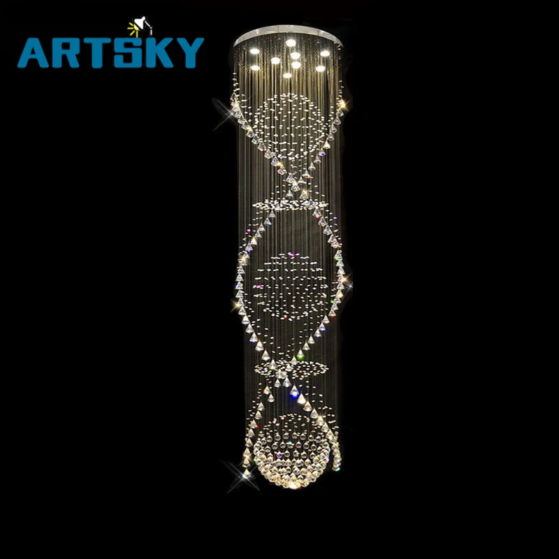 

Long Spiral Crystal Ceiling Light Fixture lustre crystal light fitting for Lobby, staircase, stairs, foyer Large Crystal Lamp