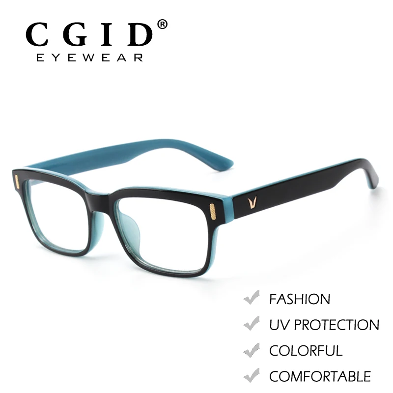 

CGID Fashion Style Horned Rim Rectangular Bold Thick Frame with 100%UV Protection Clear Lens Glasses for Women & Men PG84