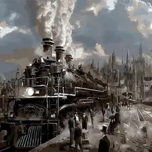 Горячая людей ловят поезд напечатаны DIY цифровая картина маслом по номерам ручная роспись маслом 40x50 см без рамки