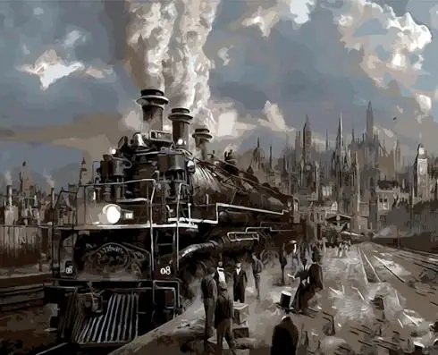 

Hot Selling People Catch the Train Printed DIY Digital Oil Painting By Numbers Hand Painted Oil Painting 40x50cm No Frame
