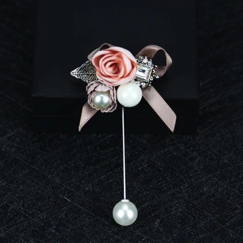 

i-Remiel High Grade Rose Flower Pearl Bow Brooch Women Shawl Coat Suit Fabric Long Needle Brooches Cardigan Jewelry Accessories