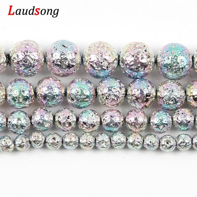 

Rainbow Volcanic Natural Lava Hematite Stone Round Loose Beads For Jewelry Making DIY Bracelet 15’’ Per 4 6 8 10mm
