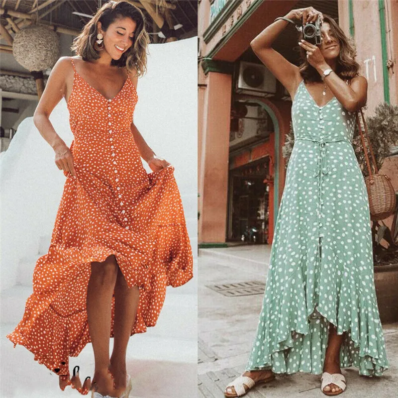 

Long Dress Summer Womens Boho Maxi Dress Lady Evening Party Beach Dress Sundress Summer Dress Boho Style V-neck Sleeveless