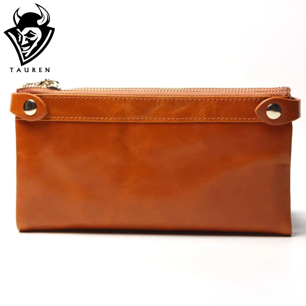 Women Wallets Genuine Leather Medium-Long Organizer Wallet Oil Wax Cowhide Hasp Vintage Lady Clutch Carteira Feminina Purse