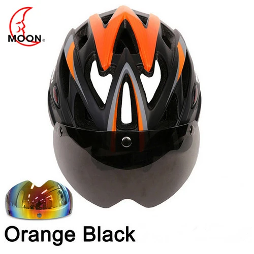 Moon 3 объектив велосипедный шлем гоночный велосипед защитный шлем с магнитными очками Сверхлегкий в форме дорожный велосипедный шлем Casco Ciclismo - Цвет: Black orange 2 lens