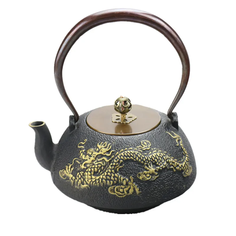 1L Southern Japanese Cast Iron Tea Pot Dragon Kettle Handpainted
