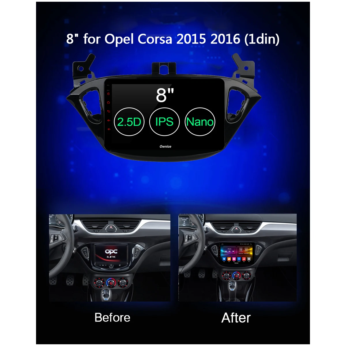 Discount 1Din 8"IPS+2.5D Octa Core Android 9.0 Car DVD Player For Vauxhall Opel Corsa 2015 2016 GPS Navi Radio CarPlay DSP 4G RAM+32G ROM 1