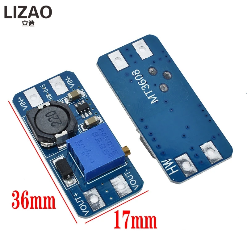 Фото LIZAO MT3608 DC-DC регулируемый Повышающий Модуль 2А Повышающий Модуль с MICRO USB 2в-24в до 5В 9В 12В 28В №2