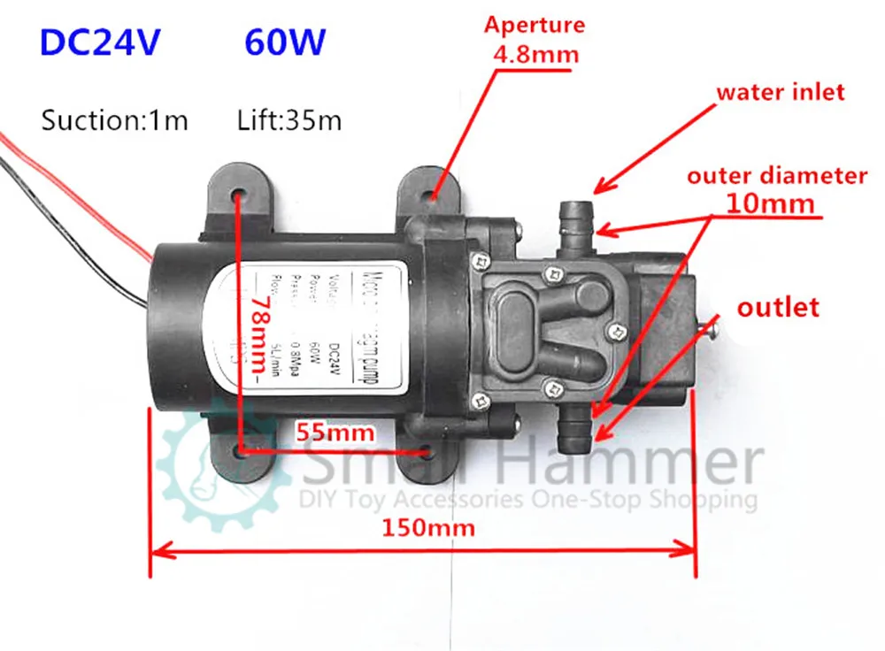 Мембранный насос DC24v 60 Вт DC дома нагнетатель циркуляционный насос высокого давления