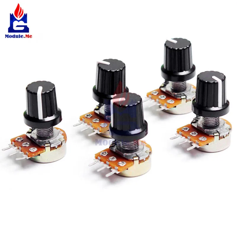 5 PCS/Lot Potentiometer Resistor 1K 10K 20K 50K 100K 500K Ohm 3 Pin Linear Taper Rotary Potentiometer for Arduino with Cap