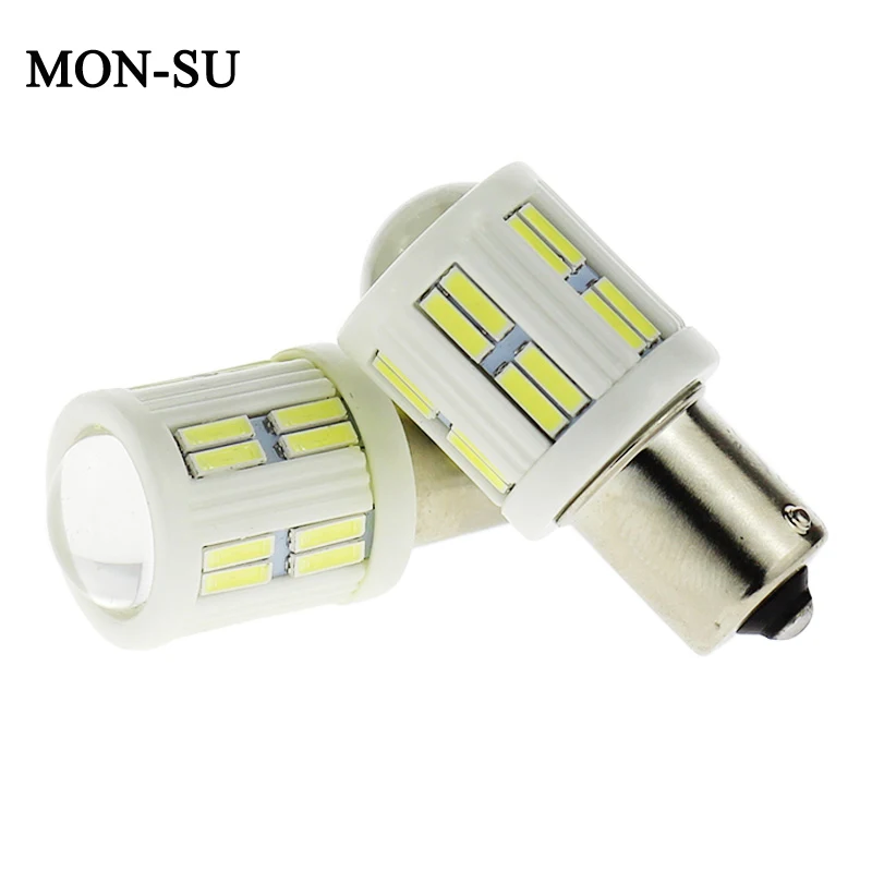 MON-SU 2 шт 1156 1157 7440 7443 высокое качество 28SMD белые светодиодные лампы в керамической