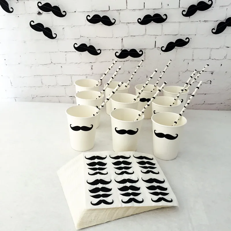 20 комплектов усы баннер для вечеринки посуда вечерние усы украшения бумажные салфетки для стаканчиков соломенные гирлянды для маленьких мальчиков Декор ко дню рождения