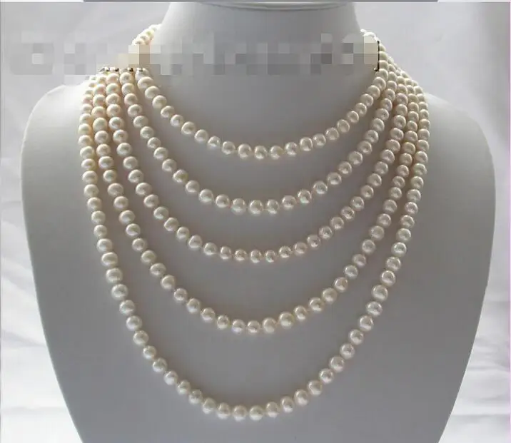 

Free Shipping >> SALE 100" 8mm round white freshwater cultured pearls necklace n218