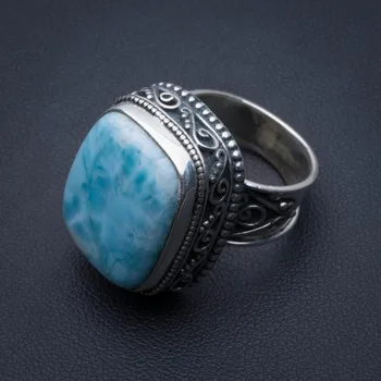 

Natural Caribbean Larimar Vintage 925 Sterling Silver Ring, US Size 6.75 R3379