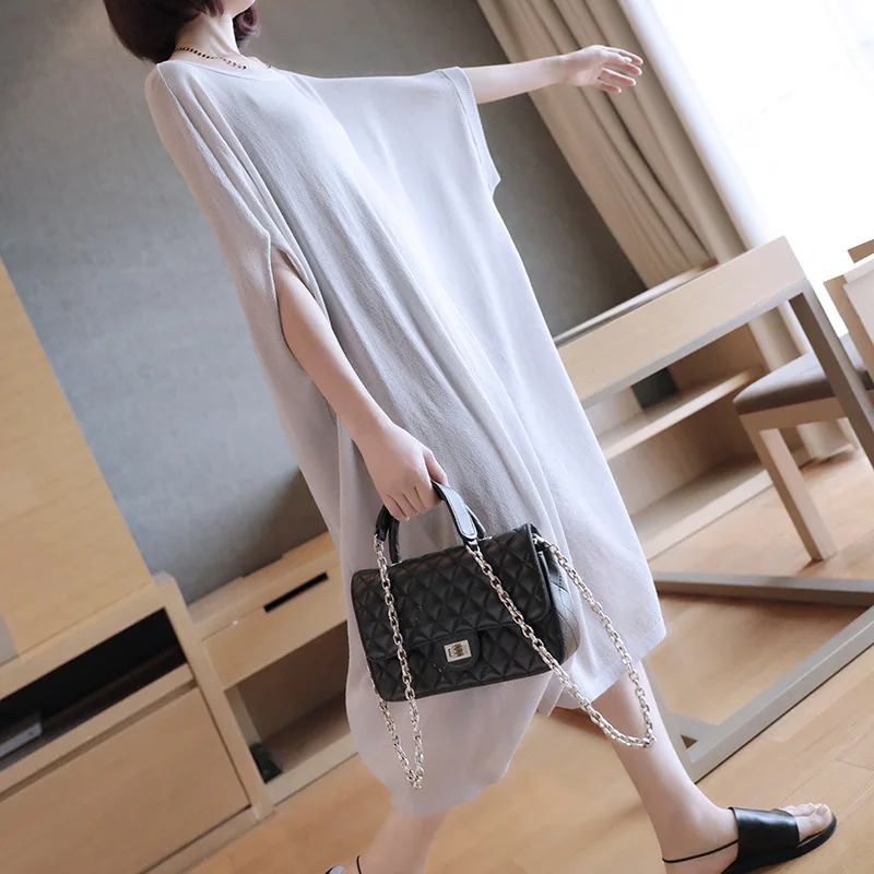 LANMREM 2020 Spring Summer New Bat Sleeve O-neck Loose Large Size Thin Type Knitted Dress Comfortable Fashion Short QF259 | Женская