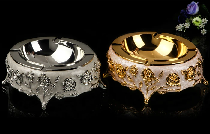

Luxury Ash Tray Metal Smoking Ashtray Portable Cigarette Cigar Jar For Home Decoration Office Cafe Furnishing Decor