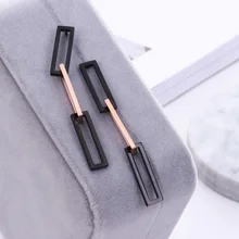 Новая мода полая лента квадратные Симпатичные серьги-гвоздики черный с розовым золотом цвет модные новые ювелирные изделия подарок для женщин вечерние