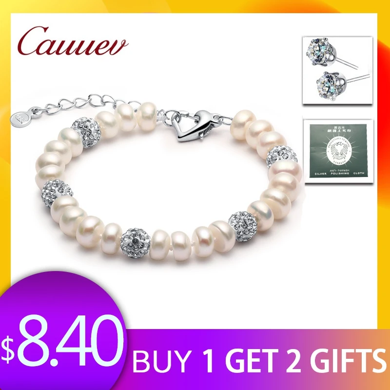 

2018 New Charm Bracelet Pearl Jewelry zircon Bracelet 100% Natural Freshwater Pearl 925 Sterling Silver Bracelet gift For Women