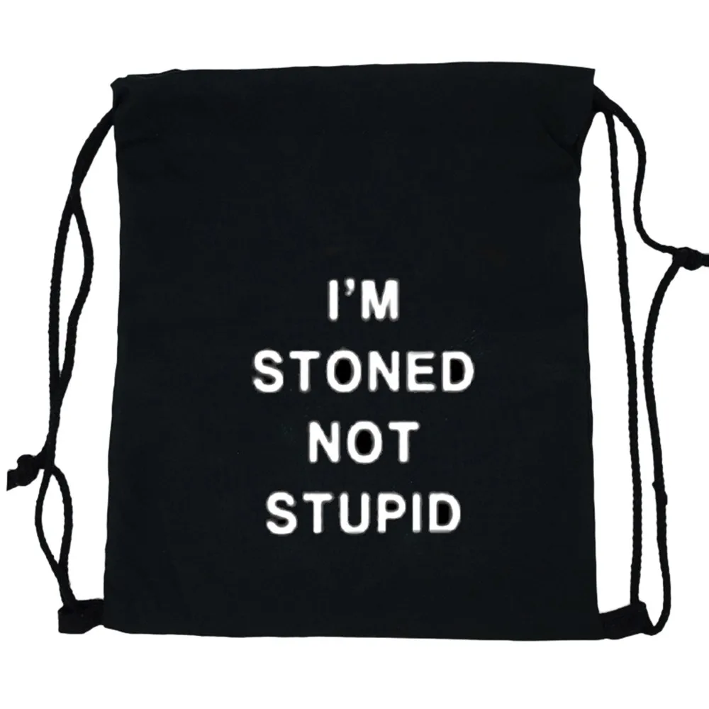 

Unisex Letter Print Backpacks 3D Printing Bags Drawstring Backpack I am stoned not stupid letter printed bouquet pocket H30422