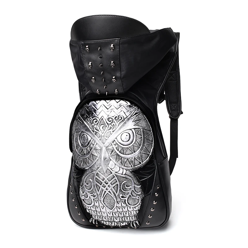 Модный персональный 3D рюкзак-сова Тиснение PU кожаный рюкзак с заклепками