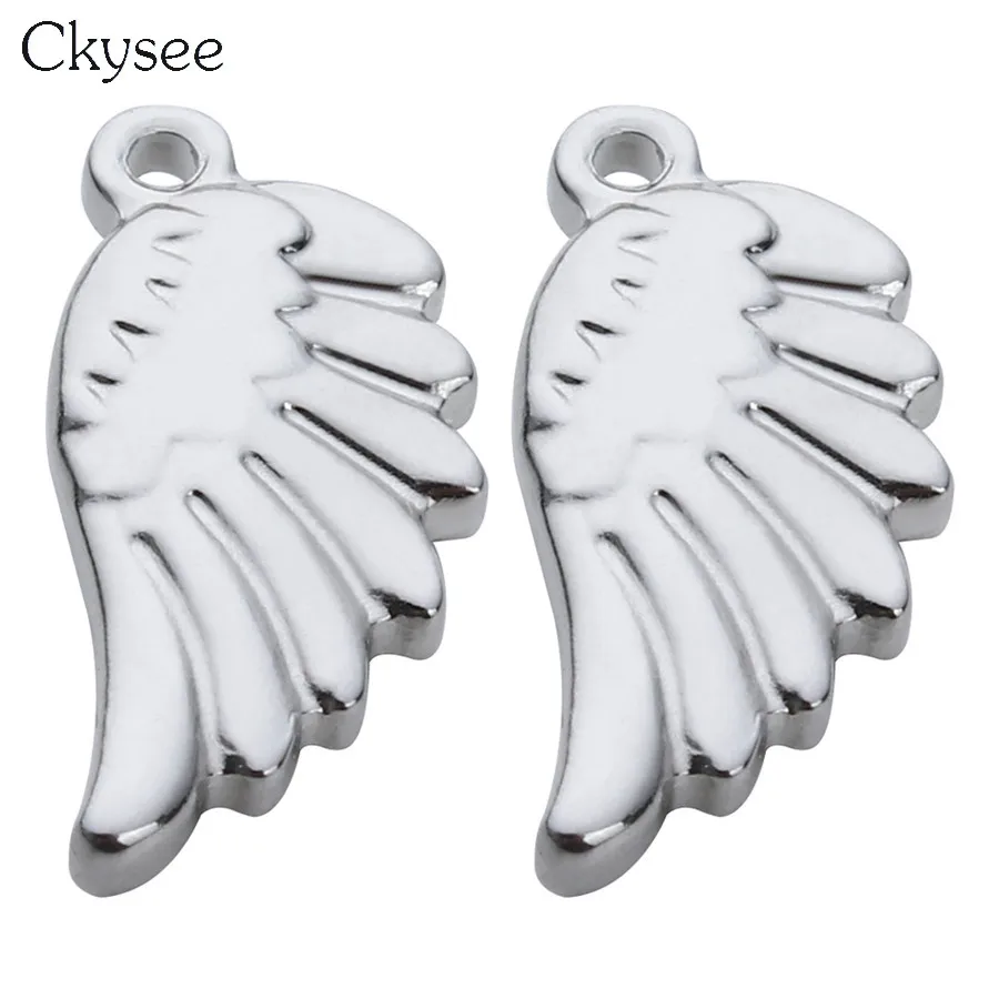 

Ckysee 10Pcs/lot Stainless Steel Angel Wings Charm Pendant 9x20mm Silver Color Blank Stamping Necklace Bracelet Diy Charms