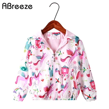 

2020 Spring autumn children outerwear girls fashion horse print jackets for girls 2-8Y animal flower style hooded clothes girls