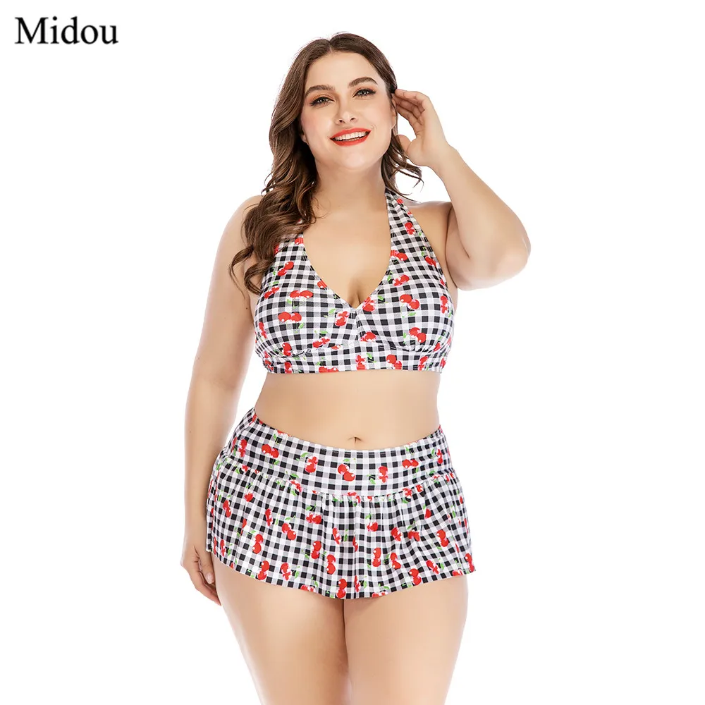 

Midou Bikini High Waist Swimsuit Women Plus Size Swimwear Large Size Print Vintage Retro Plaid Beach Push Up suit Bikini 4XL