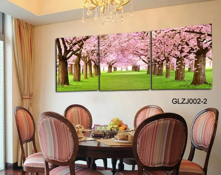 3 Pieces Sakura Tree Landscape Painting Wall Picture Office or Room Decoration Free Shipping | Дом и сад