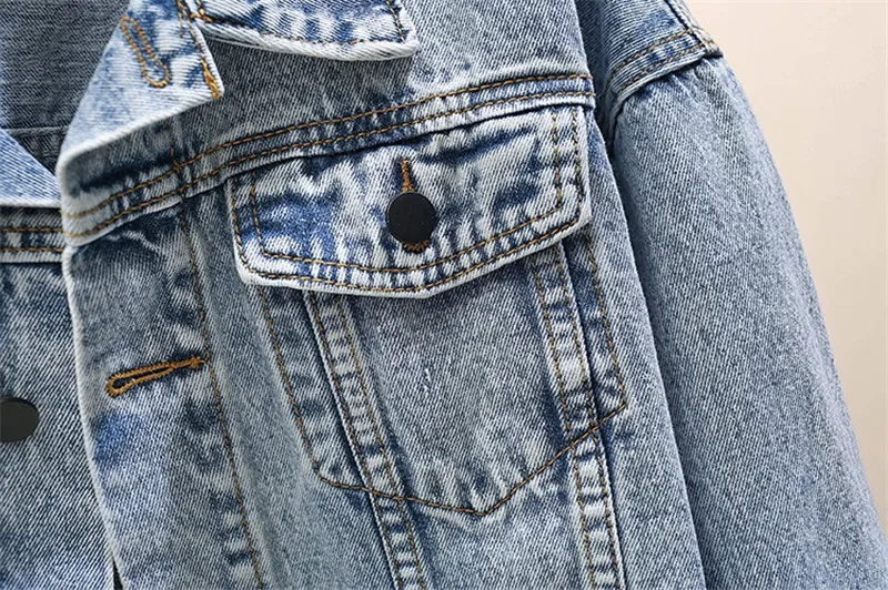 Весенняя рваная джинсовая куртка женская короткая уличная ВИНТАЖНАЯ ДЖИНСОВАЯ КУРТКА с дырками женский корейский светильник синий Harajuku потертая верхняя одежда