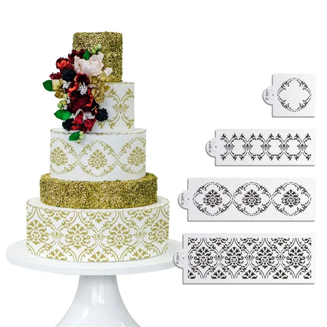 Royal Damask Cake Stencil Set, Cake Lace Side Plastic Stencil Set,Cake
