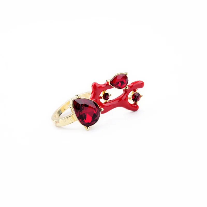 

Cool Water Drop Crystal Branched Red Ring For Women Gold Color 2016 Hot Sale Designer Jewelry