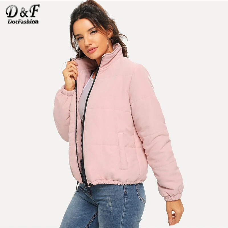 Dotfashion, розовая куртка на молнии спереди, женские пальто и куртки, Повседневная зимняя одежда, одежда с высоким воротом, верхняя одежда